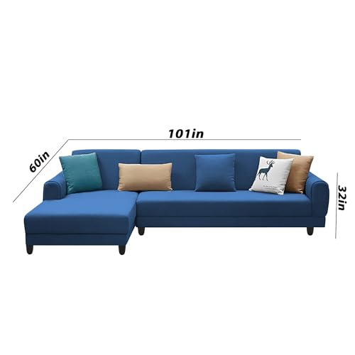 Image of Kraven LHS 6 Seater L Shape Sofa Set for Living Room (Blue Fabric) Premium Fabric Sofa