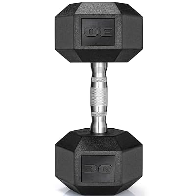 TLGREEN 30-85LB Single Dumbbell Rubber Coated Cast Iron Hex Black Dumbbells, Weights Dumbbells Single