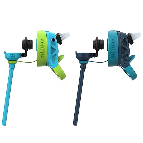 Image of Contigo Kids 20oz 2-Pack Aubrey Water Bottles with Cleanable Silicone Straw Spill-Proof Lid Dishwasher Safe Blue Raspberry /Cool Lime & Blueberry /Juniper BPA-free