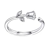 Gatuida Anillo de Plata S925 Ajustable Diseño de Rosa Anillo Decorativo Delicado y Versátil para Mujer Joya Blanca para San Valentín y Uso Diario