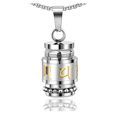Mgutillart Fashion Titanium Steel Buddhist Prayer Wheel Pendant Prayer Locket Necklace(White Gold) Cover