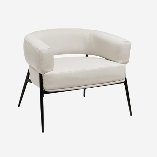 sweeek - Fauteuil Tissu Blanc Dossier incurvé piétement métal L 81.5 x P 72.5 x H 69 cm - Cristo