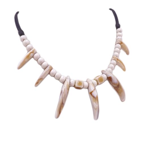 LARVOVUE Ceramic Bead Resin Tooth Necklace for Men Women Caveman Necklace