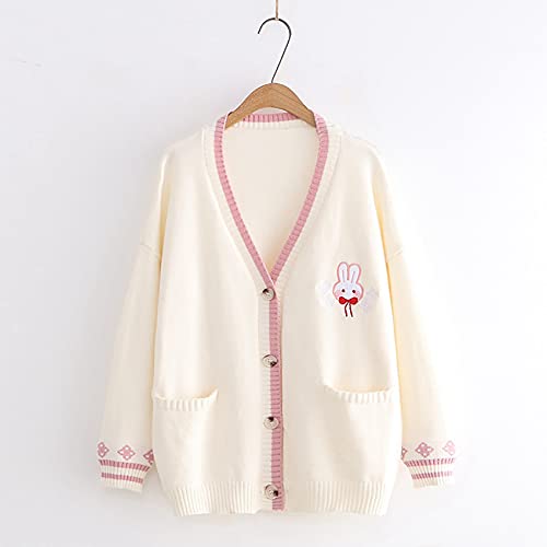 CORIRESHA Cute Rabbit Embroidered Cardigan Sweater Patchwork Button Knit Outwear with Pockets3
