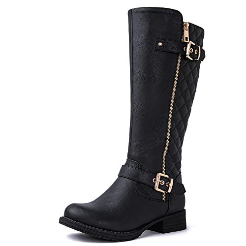 GLOBALWIN Women's Quilted Knee High Boots Low Heel Comfortable Fashion Dressy Riding Boots For Women