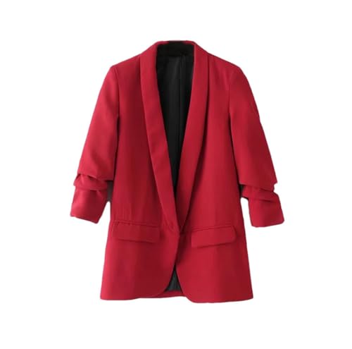 Blazer décontracté femme rouge veste manches plissées printemps été taille S