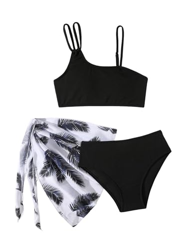 Girls 3 Piece Bikini Set Swimsuit with Cover Up Skirt for Water Sports