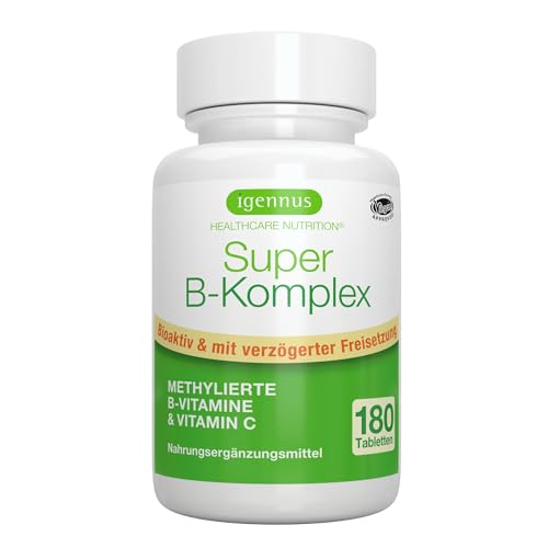 Igennus Super B Komplex – methylierter B-Vitamin Komplex, 180 Tabletten, Clean Label mit Methylcobalamin, Methylfolat plus Vitamin C, hochdosiert, vegan Igennus Super B Komplex – methylierter B-Vitamin Komplex, 180 Tabletten, Clean Label mit Methylcobalamin, Methylfolat plus Vitamin C, hochdosiert, vegan