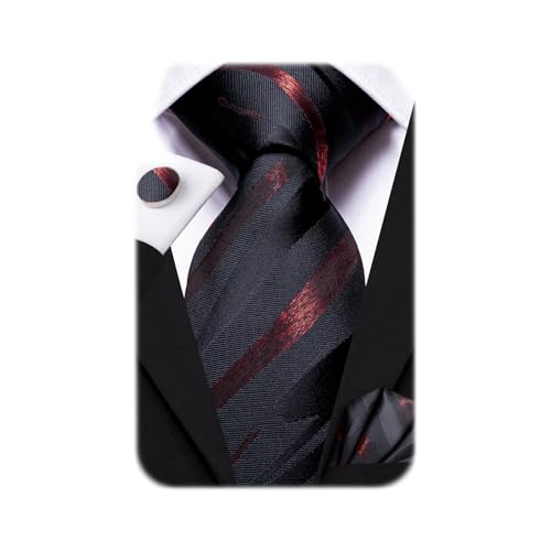 Image of Dubulle Mens Paisley Floral Silk Tie for Men Striped Necktie and Pocket Square Cufflinks Set Wedding Business