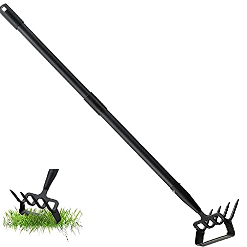 Bewinner Weeding Rake, 3-6 Sections 52.75-95.27 Inch Adjustable Stirrup Hoe and Cultivator, Stainless Steel Heavy Duty Scuffle Garden Hoe for Weeding, Digging, Cultivating Loosening (5 Sections)