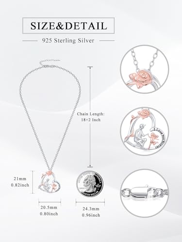 Mother and 1/2 Daughters Necklace Sterling Silver Heart Pendant Mom Daughter Mother's Day Jewelry for Women4