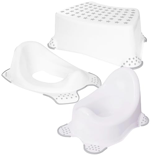 Babycurls Toilet Training Potty Set Includes Kids Non Slip Up Step Stool + Toilet Training Seat + Steady Potty Unisex White