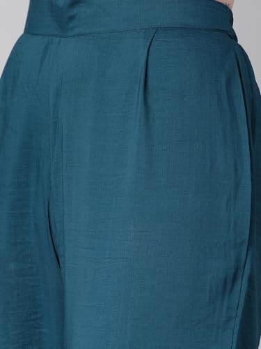 Image of Hritika Self Design Viscose Rayon Teal Kurta & Trousers Set (HRKB0048TEAL XS)
