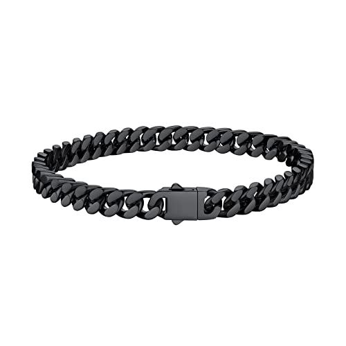 Bestyle 5mm Panzerkette Armkette Herren Schwarz Cuban Edelstahl Hip Hop Bracelet 19cm lang Geschenk für Männer Jungen