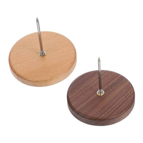 SEWACC 2pcs Metal Receipt Spike Holder with Wood Base Heavy Duty Bill Fork for Home Office Restaurant Stylish Memo Stabber for Secure Document Organization