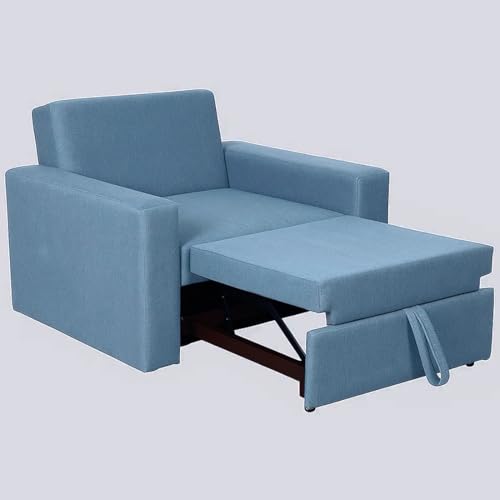 Image of CASASTYLE Seria 1 Seater Pull-Out Premium Fabric Sofa Cum Bed Sofa Set for Living Room (Sky Blue Fabric)