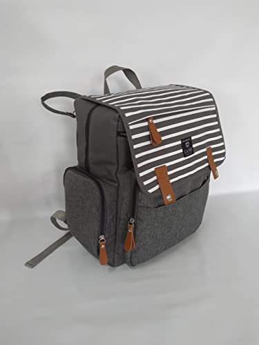 Bolsa Mochila Maternity Land modelo Luxury Stripe Cinza modelo novo