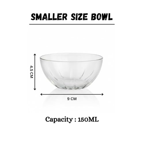Image of Glassbunny Transparent Glass Katori for Kitchen & Dinner Prep, Dessert, Snack, 150ml, Clear, Chatni Katori, Serving Bowls for Ice Cream, Snacks, Small Dessert Bowl Pack of 6