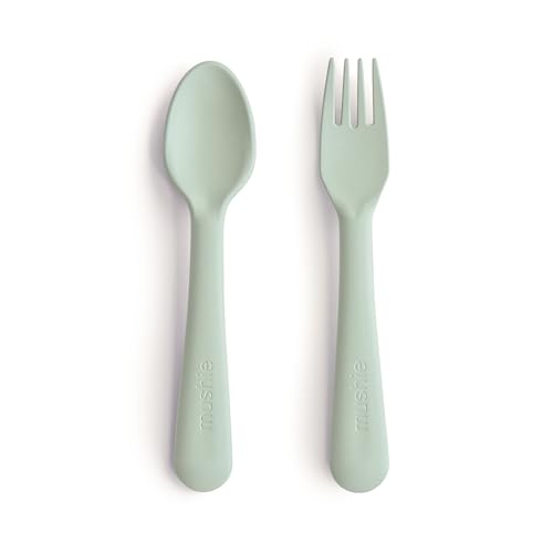 mushie Flatware Fork and Spoon Set For Kids | Made in Denmark (Sage)