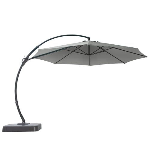 LAUSAINT HOME Outdoor Patio Umbrella with Base included, 11 FT Deluxe Curvy Cantilever Umbrella Heavy Duty Offset Hanging Umbrella with 360° Rotation for Market, Pool, Garden, Backyard, Deck (Grey)