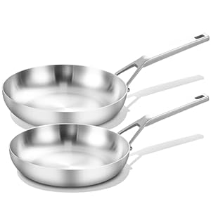 Tri-Ply Fully Bonded Stainless Steel Frying Pan Set 10″+12″ Chef’s pan Skillets Induction Pan Dishwasher and Oven Safe Compatible with All Cooktops