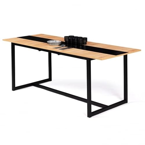 IDMarket – Mesa de comedor extensible rectangular Dover 6-10 personas, banda central negra, diseño industrial, 160-200 cm