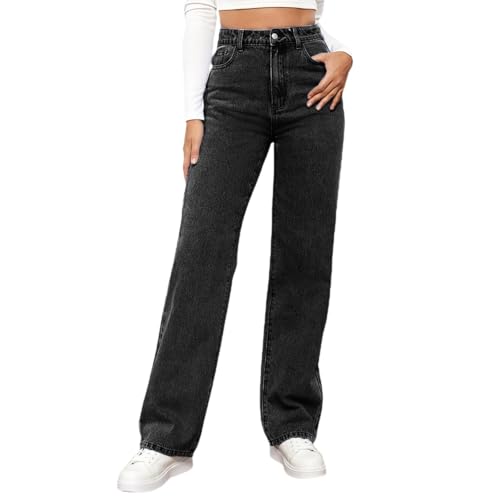 Baggy Jeans Damen Hose Straight Leg Jeans Damen High Waist Stretch Denim...