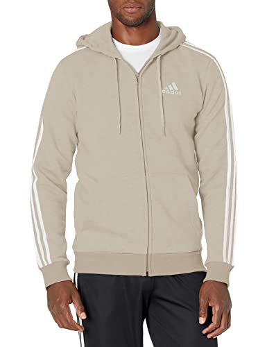 adidas Men's Essentials Fleece 3-Stripes Full-Zip Hoodie, Alumina/White, Small