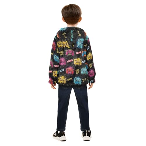 CHIFIGNO Colorful Game Controllers Boys Fleece Zip up Jacket, Soft Lightweight Sweatshirt Jacket 3T4