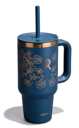 Image of Hydro Flask 32 Oz Travel Tumbler with Handle, Lid and Straw - Insulated Stainless Steel in Western Dark Blue