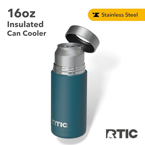 RTIC Craft Can Cooler Insulated, Drink, Beverage, Bottle, Soda Can Cooler with Lid, Stainless Steel Metal, Double Wall Insulation Coozie for Cans, Sweat Proof, 16 oz, Marine