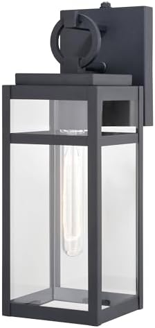 VAXCEL Hubbard 15.25 in. H 1-Light Textured Black Dusk to Dawn Sensor Outdoor Wall Sconce, Durable Metal, Clear Glass Shade, LED Compatible for Exterior Porch Patio Front Door or Garage