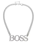 Fashion 21 Women's Statement BOSS Necklace & BOSS Pin Catch Bamboo Earring Set (Silver/Necklace Only)