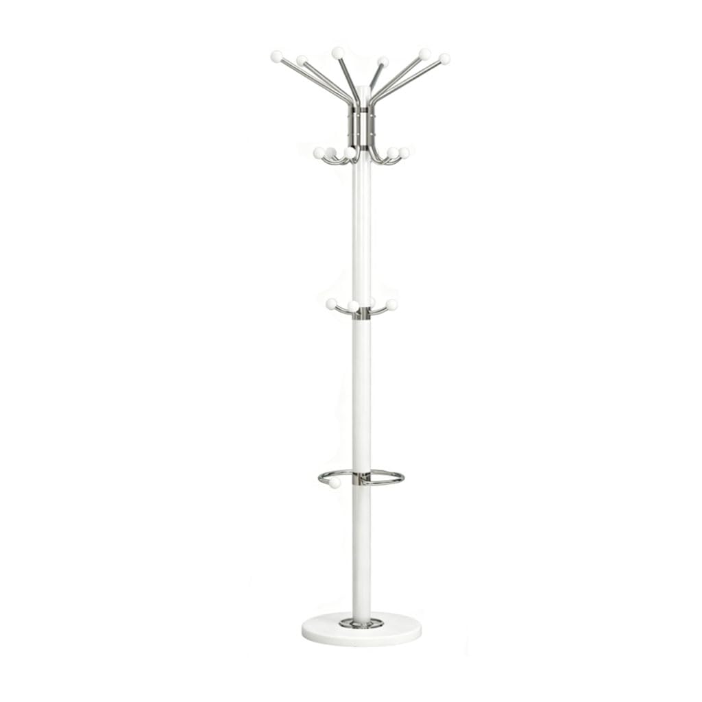 HRGKLMN Coat Rack Stable with Marble Base And Umbrella Holder, Modern Coat Stand Metal with 12 Hooks, Versatile Bag Coat Rack Stand for Entrance Living Room Office,White