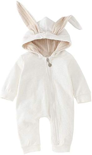 AGQT Baby Girls Bunny Costume 1st Easter Outfit Onesie Halloween Animal Clothes One Piece Romper Rabbit Ear Hoodie White Size 12-18 Months