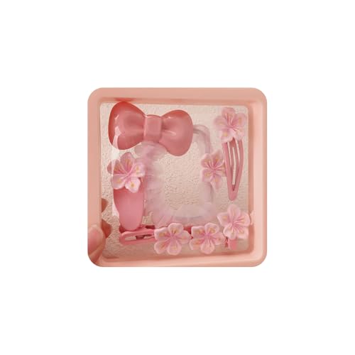 Pinzas para cabello para mujer, set de accesorios de resina acrílica con cintas para el cabello de colores, flores, arcoiris, clips de osito con patrón lindo para cumpleaños, fiesta y cosplay (moños de flores rosas)