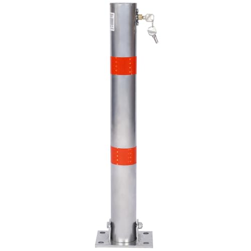 Safety Steel Bollard Post - Foldable Parking Bollard Pole Barrier with Lock & 4 Free Ancher Bolts | Street Pipe Safety Parking Barrier Post for Traffic-Sensitive Area Garage Parking Lot (Gray)