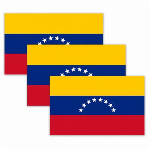 Image of Venezuela Vinyl Flag Stickers, Car Decals, Waterproof Indoor Outdoor, Laptop Stickers, Car Bumper, Venezuelan Flag, 5 x 3 Inches, Set of 3