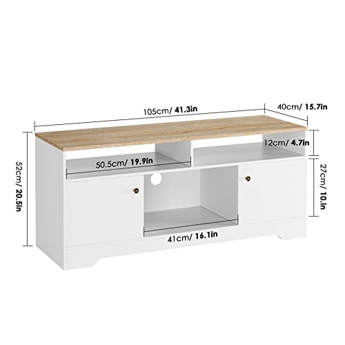 HOCSOK-Mueble-TV-Salon-para-Pantalla-de-41-Pulgadas-Mesa-de-Television-con-2-Puertas-y-3-Estantes-para-Almacenamiento-de-Madera-Blanco-105x40x52cm