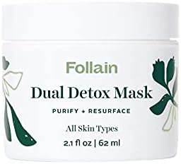 Follain Dual Detox Mask: Purify + Resurface | for Pore Purifying, Deep Cleansing | Detoxifying, Hydrating & Moisturizing Skin Care Facial Mask with Bentonite and Kaolin Clay, Cruelty Free, 2.1 Fl Oz