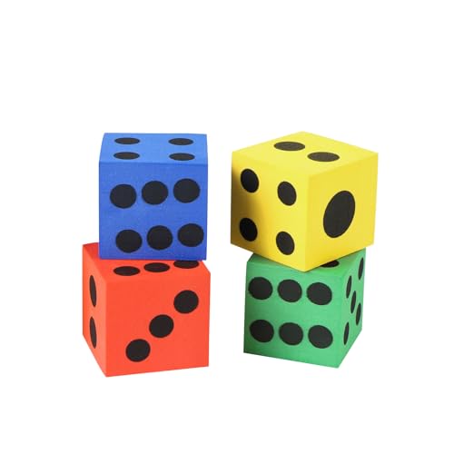 Yoodelife Foam Dice Set 1.5 Inch Large Assorted Colorful Foam Dice Cubes with Number Dots Playing Square Blocks Use for Gift Games Math Teaching Party Supplies Pack of 4