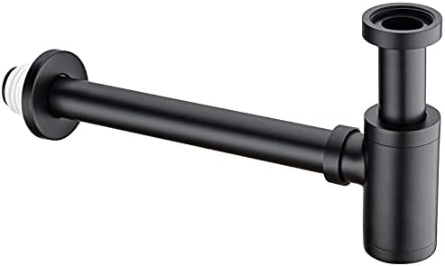 Brass Round Bottle P-Trap 1 1/4, Adjustable Bathroom Basin Sink Waste Trap Drain Kit, Matte Black