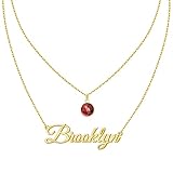 MeMoShe Layered Choker Name Necklace Personalized with Birthstone, Custom Nameplate Pendant 18K Gold Plated Necklace Christmas Gift (18K Gold-Birthstone)