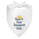 WHTYEFZ Sun's Out Tongues Out White Dog Bandana, Funny Summer Vocation Puppy Scarf for Beach House Vocation Travel Adventure Hiking Camping Outdor, Christmas Birthday Gifts for Dog Lover Dad Mom
