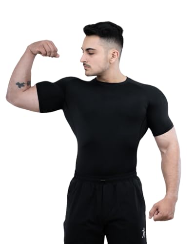 Image of Men's Gym T-Shirt, Dra-fit, Regular Fit, Round Neck, Short Sleeve, Black