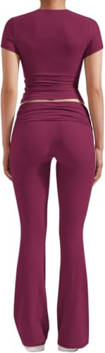 image for ZFLM Casual Workout Two Piece Outfits for Women Short Sleeve Crop High
