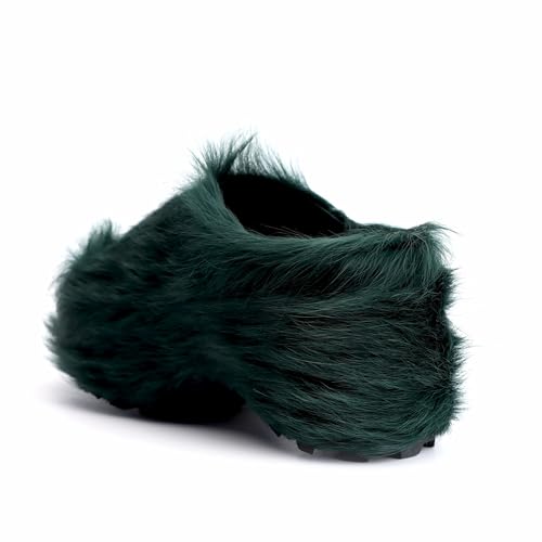 Image of XOBZJH Long-Hair Calfskin Chunky Clog Slide for Women - Memory Foam Luxury Slip on Shoes Women's Mules & Platform Clogs,Designer Mules for Women 2025