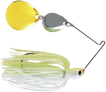 Luck E Strike Jimmy Houston Legends Spinner Bait with Colorado Blades (1/2 Ounce Spinnerbait) 5/0 Hook, Chartreuse/White Skirt
