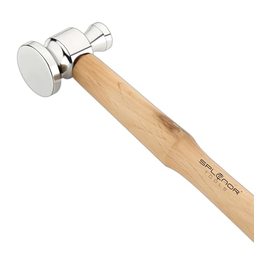 Splenor Tools Steel Two-Sided Flat Face Chasing Hammer - Ergonomic 10.5 Inch Long Wooden Handle - 1 Inch Face & 3 Ounce Steel Head - Jewelry Making Metalworking Stamping Riveting Flattening cover