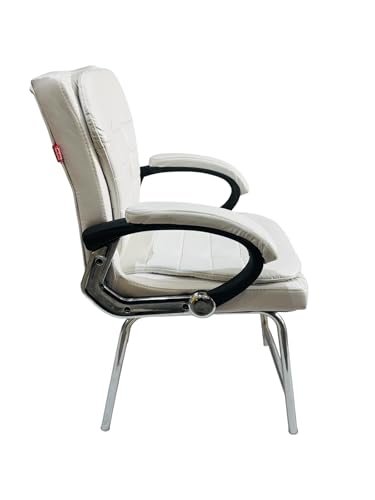 Image of GOYALSON Deluxe Cushioned Office Home Study Chair with Chrome Durable Frame and Cushioned seat Back (1, White, H Type Chrome Steel Frame)